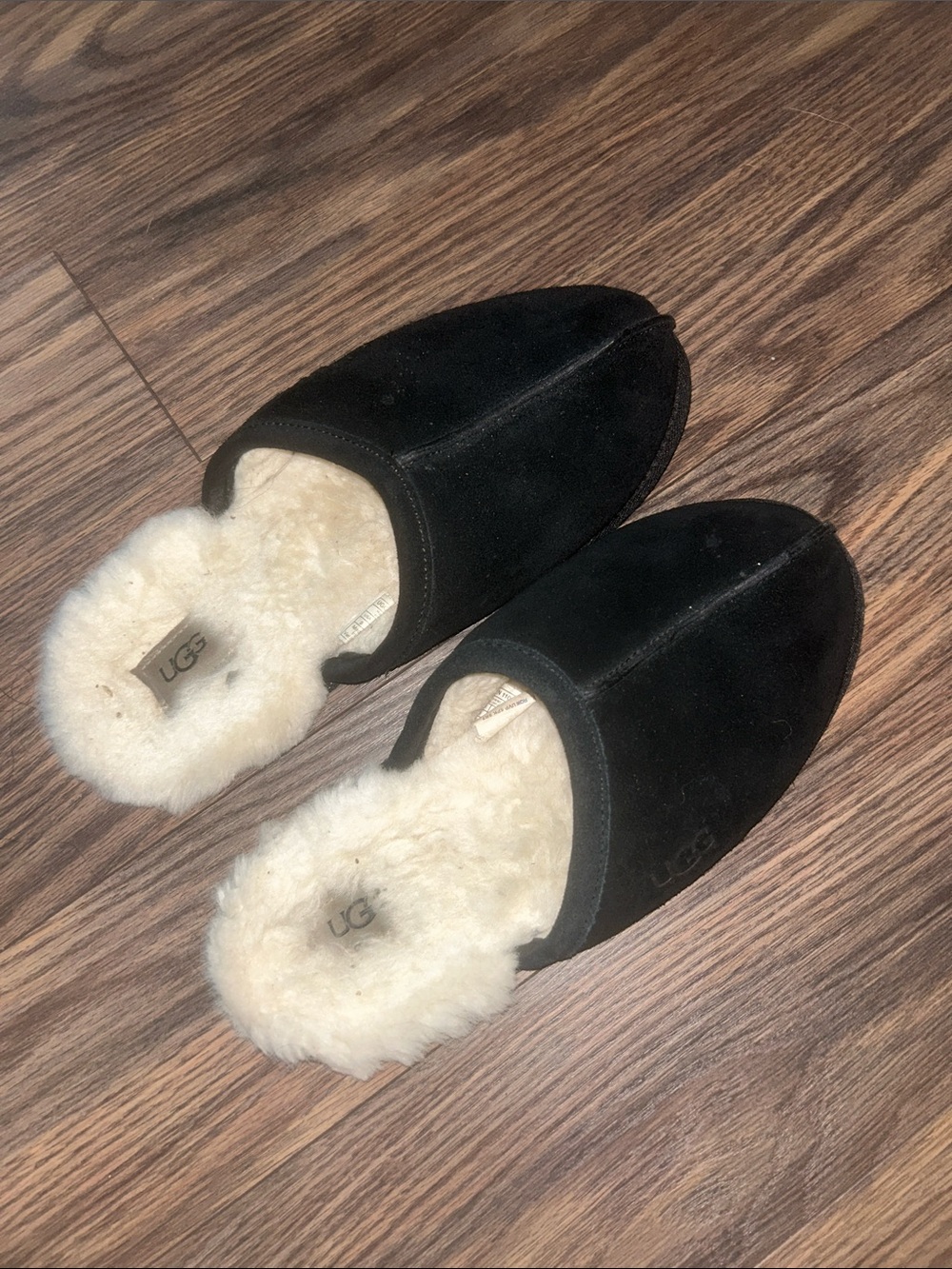 UGG Women's Black Suede Shearling-Lined Slip-On Slippers